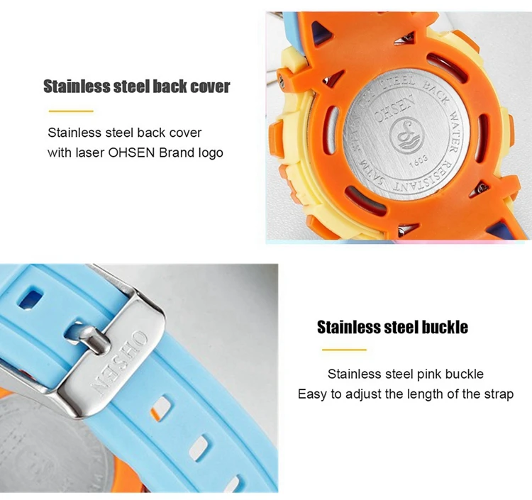 OHSEN Kids Sport Watches 50M Waterproof Red Cartoon Digital Wristwatch Stopwatch Electronic LED Children Watch For Boys Girls