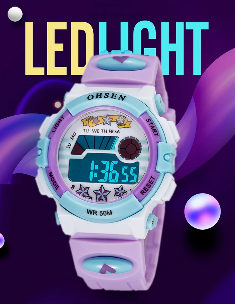 OHSEN Kids Sport Watches 50M Waterproof Red Cartoon Digital Wristwatch Stopwatch Electronic LED Children Watch For Boys Girls