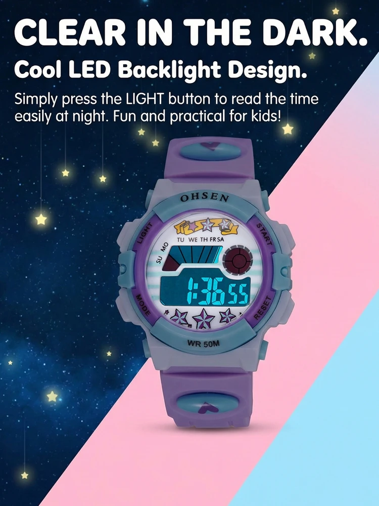 OHSEN Kids Sport Watches 50M Waterproof Red Cartoon Digital Wristwatch Stopwatch Electronic LED Children Watch For Boys Girls
