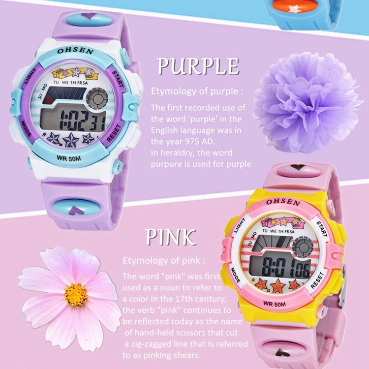 OHSEN Kids Sport Watches 50M Waterproof Red Cartoon Digital Wristwatch Stopwatch Electronic LED Children Watch For Boys Girls