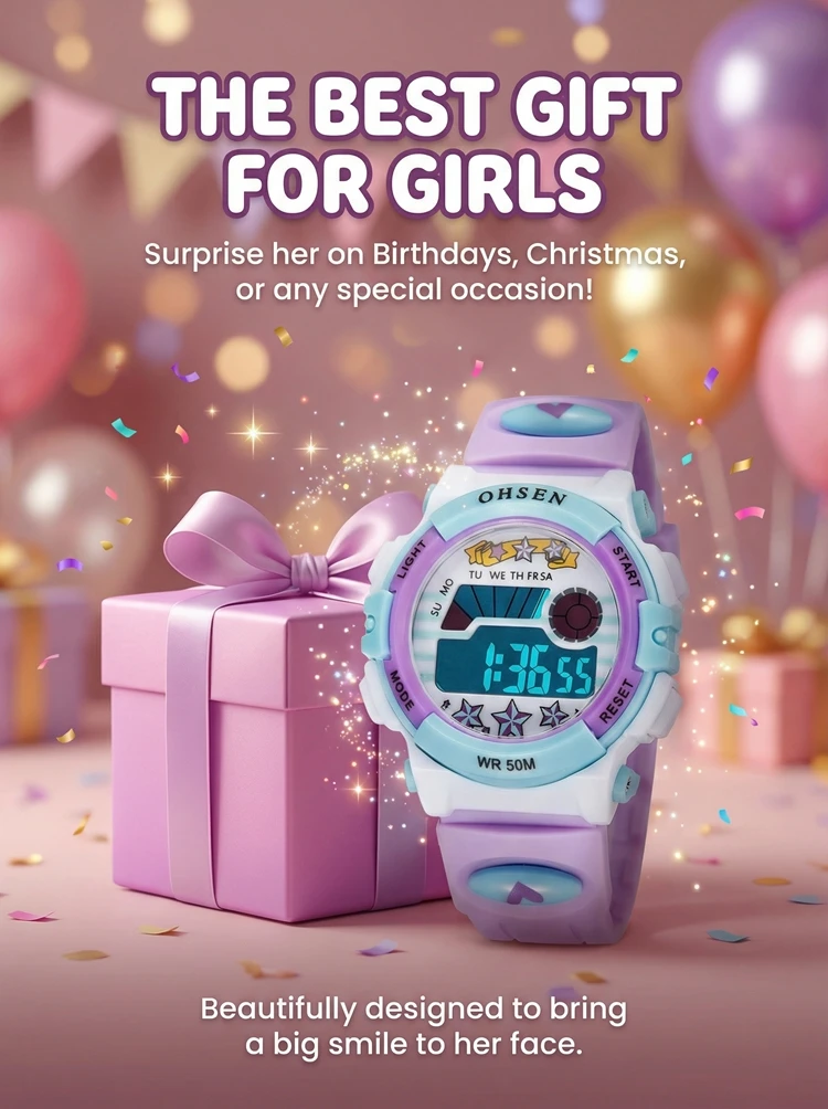 OHSEN Kids Sport Watches 50M Waterproof Red Cartoon Digital Wristwatch Stopwatch Electronic LED Children Watch For Boys Girls