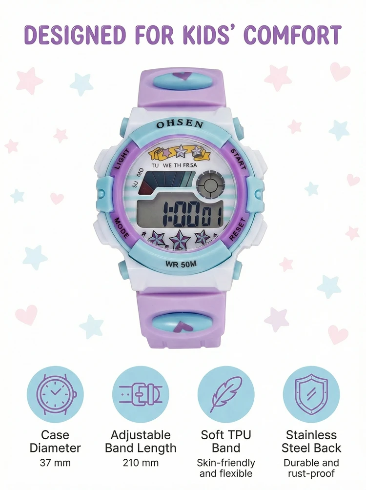 OHSEN Kids Sport Watches 50M Waterproof Red Cartoon Digital Wristwatch Stopwatch Electronic LED Children Watch For Boys Girls