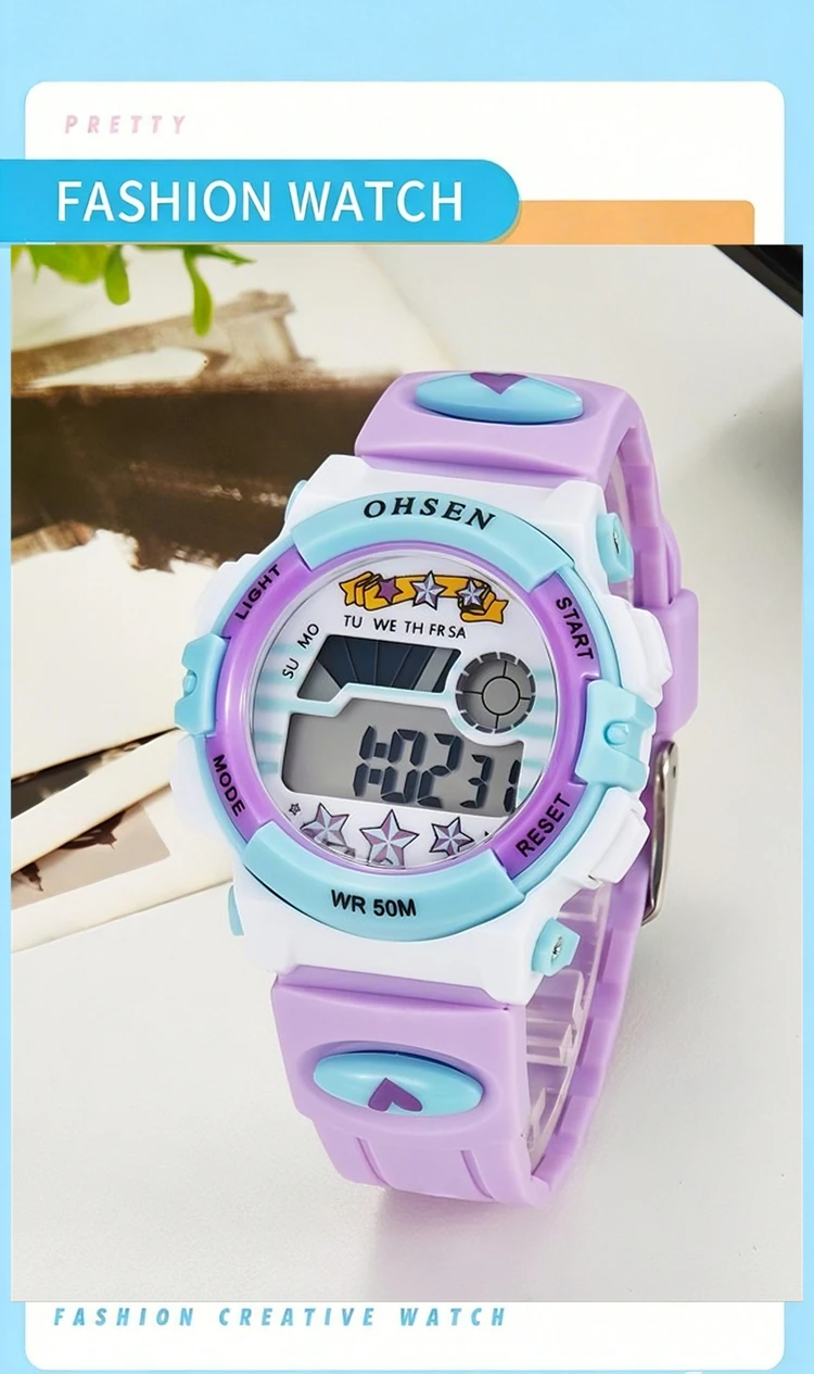 OHSEN Kids Sport Watches 50M Waterproof Red Cartoon Digital Wristwatch Stopwatch Electronic LED Children Watch For Boys Girls