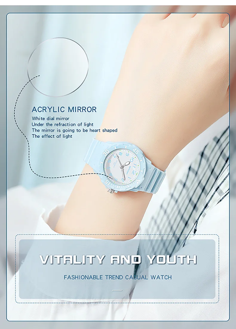 UTHAI Student Watch Fashion Trend Outdoor Sports Fresh 50M Waterproof PU Soft Female Middle School Student Youth Clock Watches