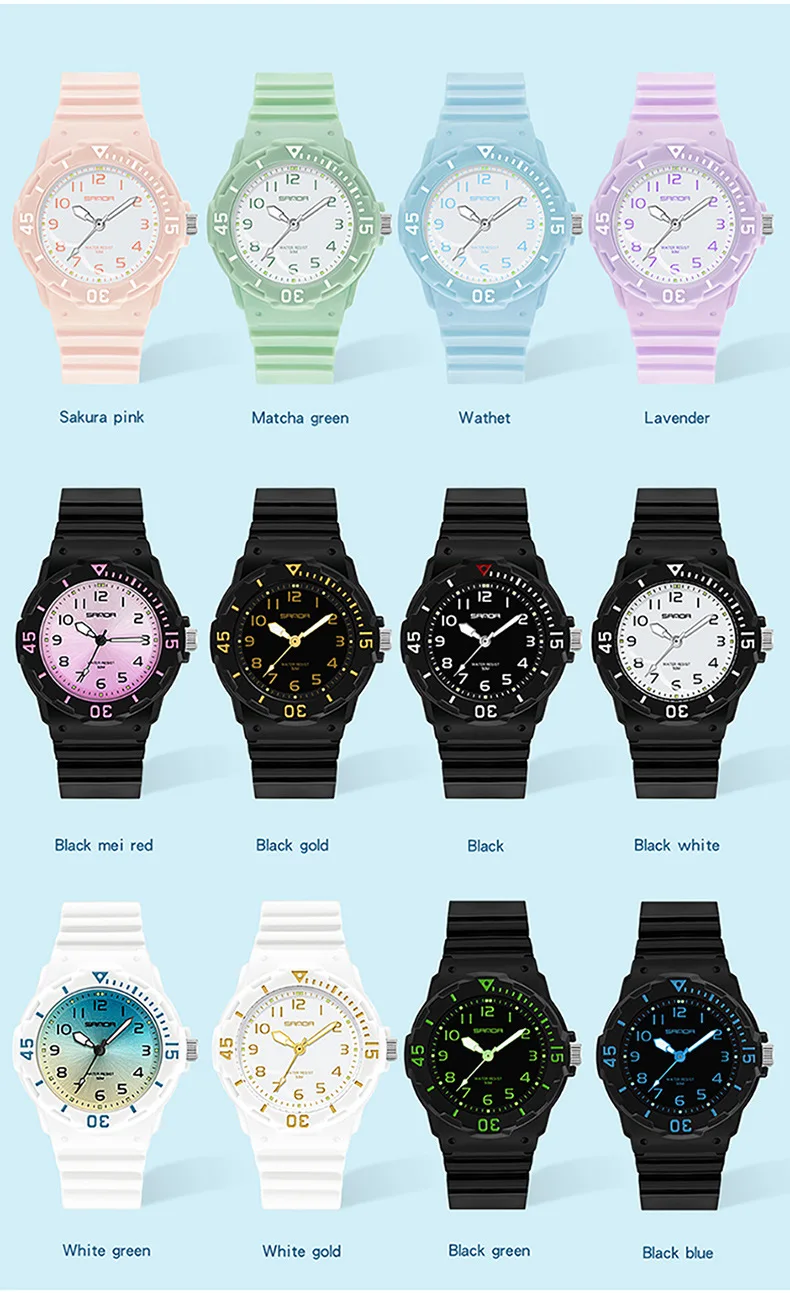 UTHAI Student Watch Fashion Trend Outdoor Sports Fresh 50M Waterproof PU Soft Female Middle School Student Youth Clock Watches