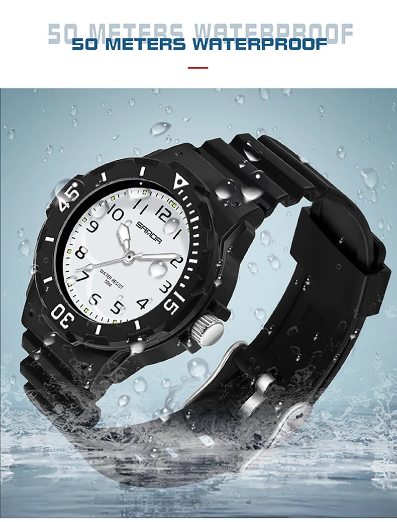 UTHAI Student Watch Fashion Trend Outdoor Sports Fresh 50M Waterproof PU Soft Female Middle School Student Youth Clock Watches