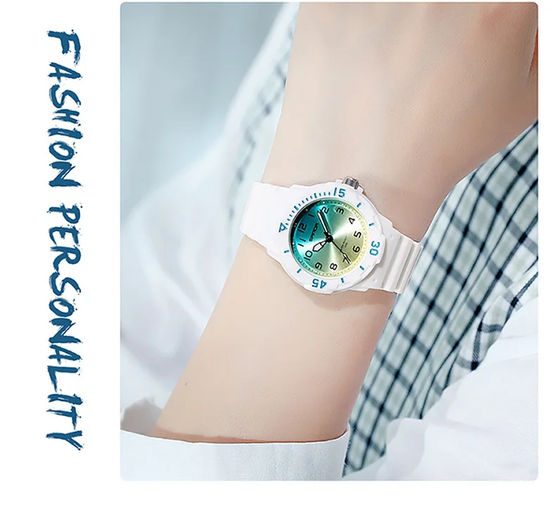 UTHAI Student Watch Fashion Trend Outdoor Sports Fresh 50M Waterproof PU Soft Female Middle School Student Youth Clock Watches