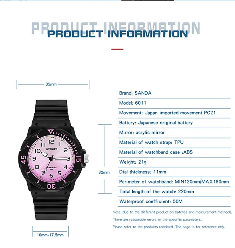 UTHAI Student Watch Fashion Trend Outdoor Sports Fresh 50M Waterproof PU Soft Female Middle School Student Youth Clock Watches