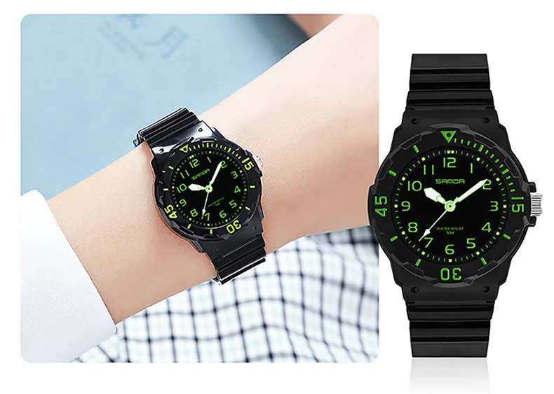 UTHAI Student Watch Fashion Trend Outdoor Sports Fresh 50M Waterproof PU Soft Female Middle School Student Youth Clock Watches
