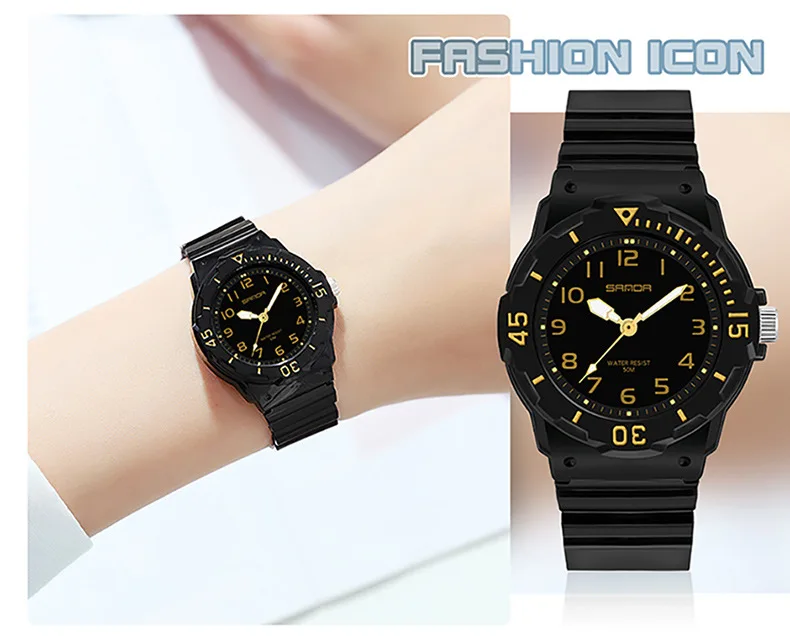UTHAI Student Watch Fashion Trend Outdoor Sports Fresh 50M Waterproof PU Soft Female Middle School Student Youth Clock Watches