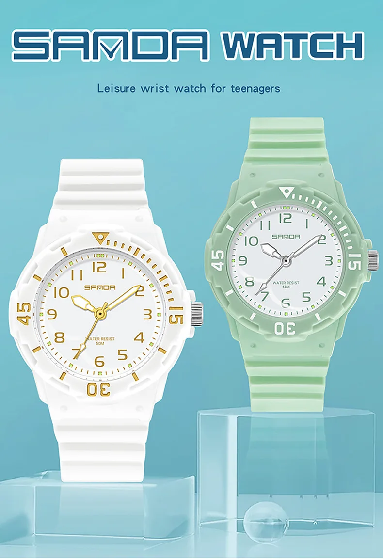 UTHAI Student Watch Fashion Trend Outdoor Sports Fresh 50M Waterproof PU Soft Female Middle School Student Youth Clock Watches