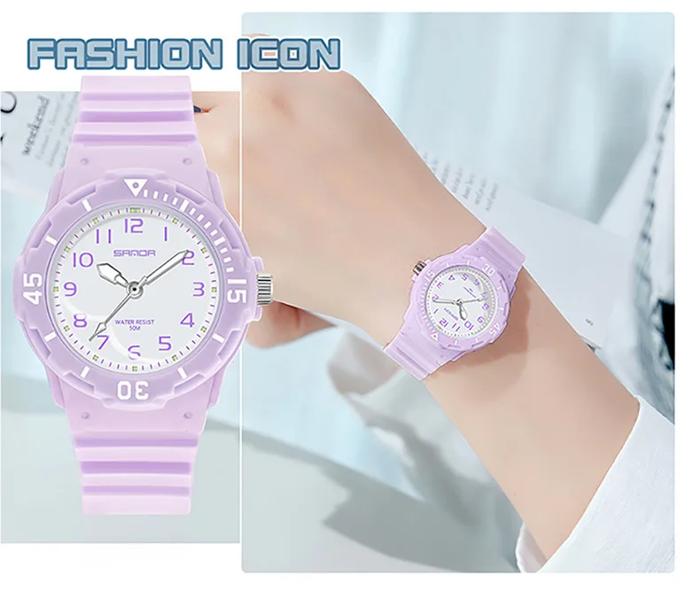 UTHAI Student Watch Fashion Trend Outdoor Sports Fresh 50M Waterproof PU Soft Female Middle School Student Youth Clock Watches