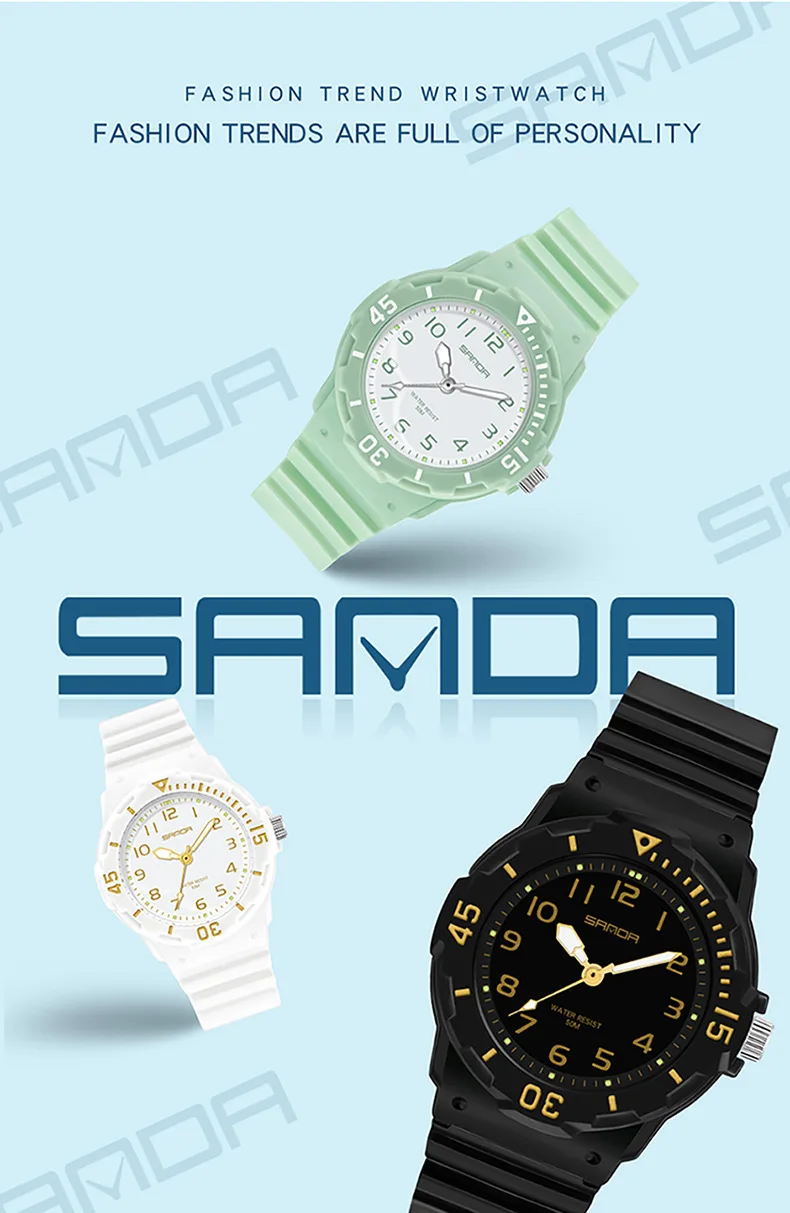 UTHAI Student Watch Fashion Trend Outdoor Sports Fresh 50M Waterproof PU Soft Female Middle School Student Youth Clock Watches