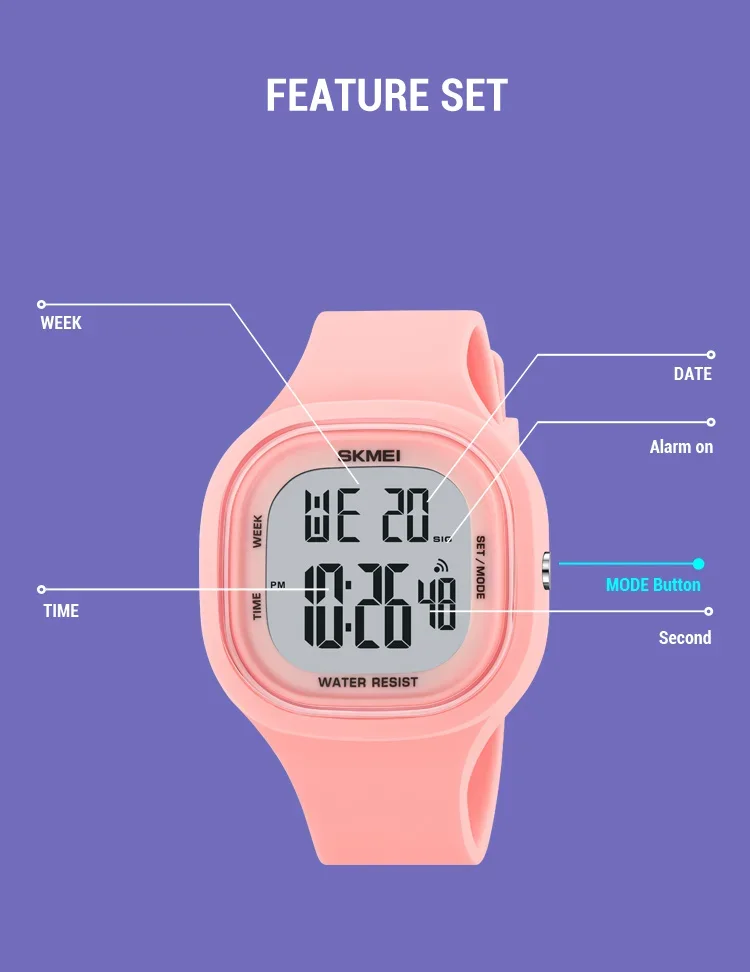 SKMEI 2290 Cool Vitality Stopwatch Digital Sports Watches Male Fashion 5Bar Waterproof Wristwatch For Teenager Boys and Girls