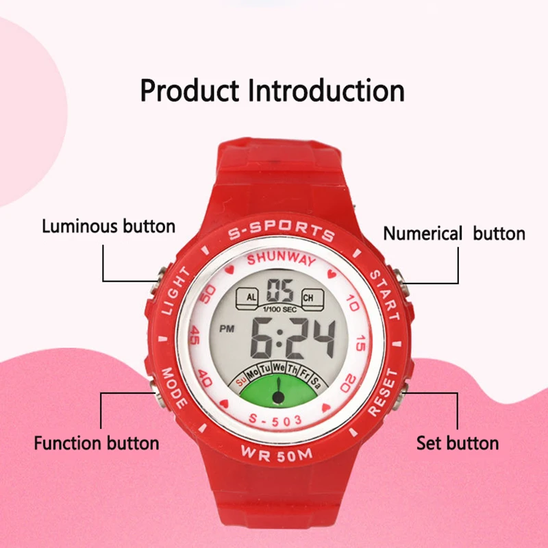 Children Electronic Watch Boys and Girls Macaron Sports Wristwatch Luminous Alarm Clock Multifunctional Kids Fashion Watches
