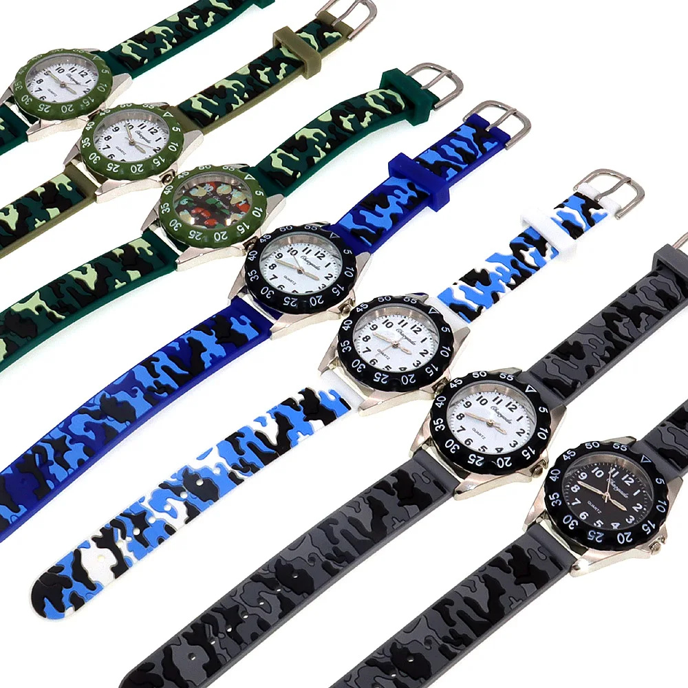 Chaoyada Children Boys Girls Watch Silicone Military Camouflage Strap Quartz Wristwatch Kids Birthday Gifts Students Watches