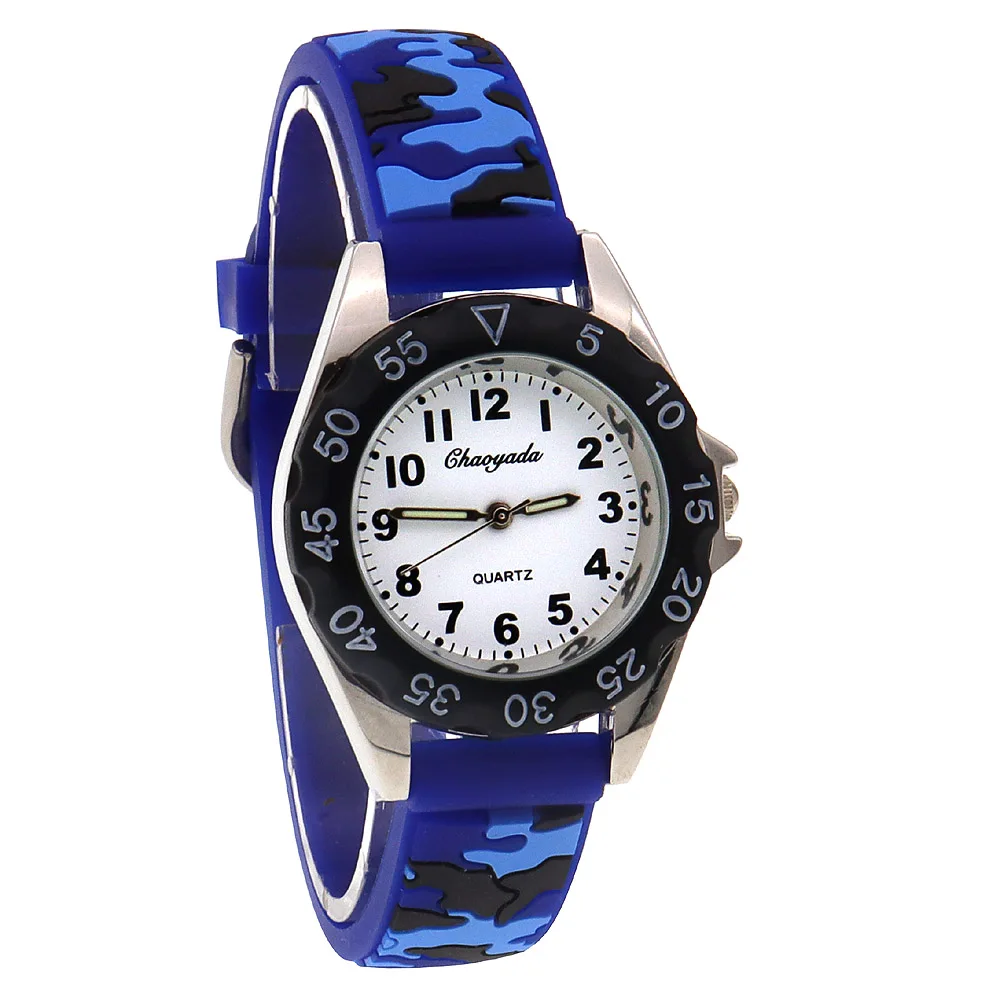 Chaoyada Children Boys Girls Watch Silicone Military Camouflage Strap Quartz Wristwatch Kids Birthday Gifts Students Watches