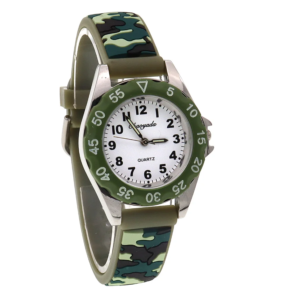 Chaoyada Children Boys Girls Watch Silicone Military Camouflage Strap Quartz Wristwatch Kids Birthday Gifts Students Watches