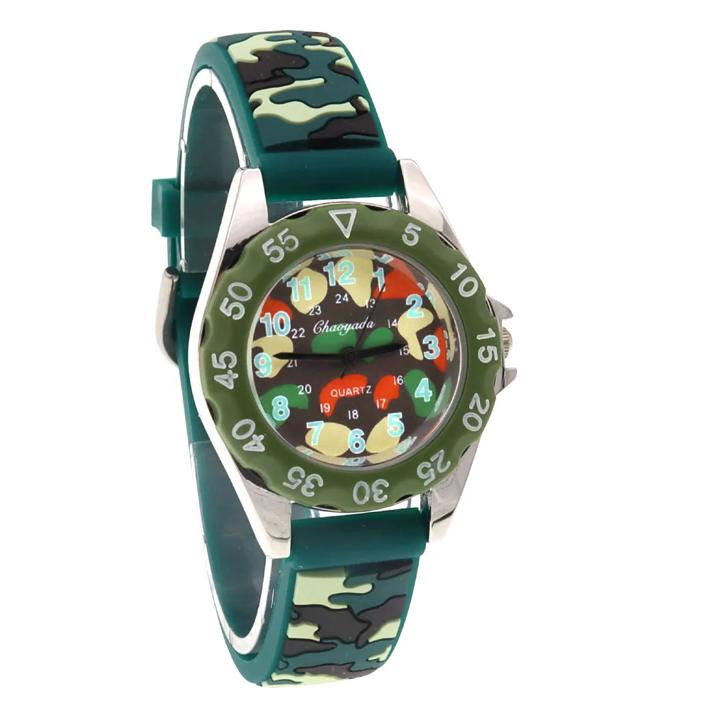 Chaoyada Children Boys Girls Watch Silicone Military Camouflage Strap Quartz Wristwatch Kids Birthday Gifts Students Watches