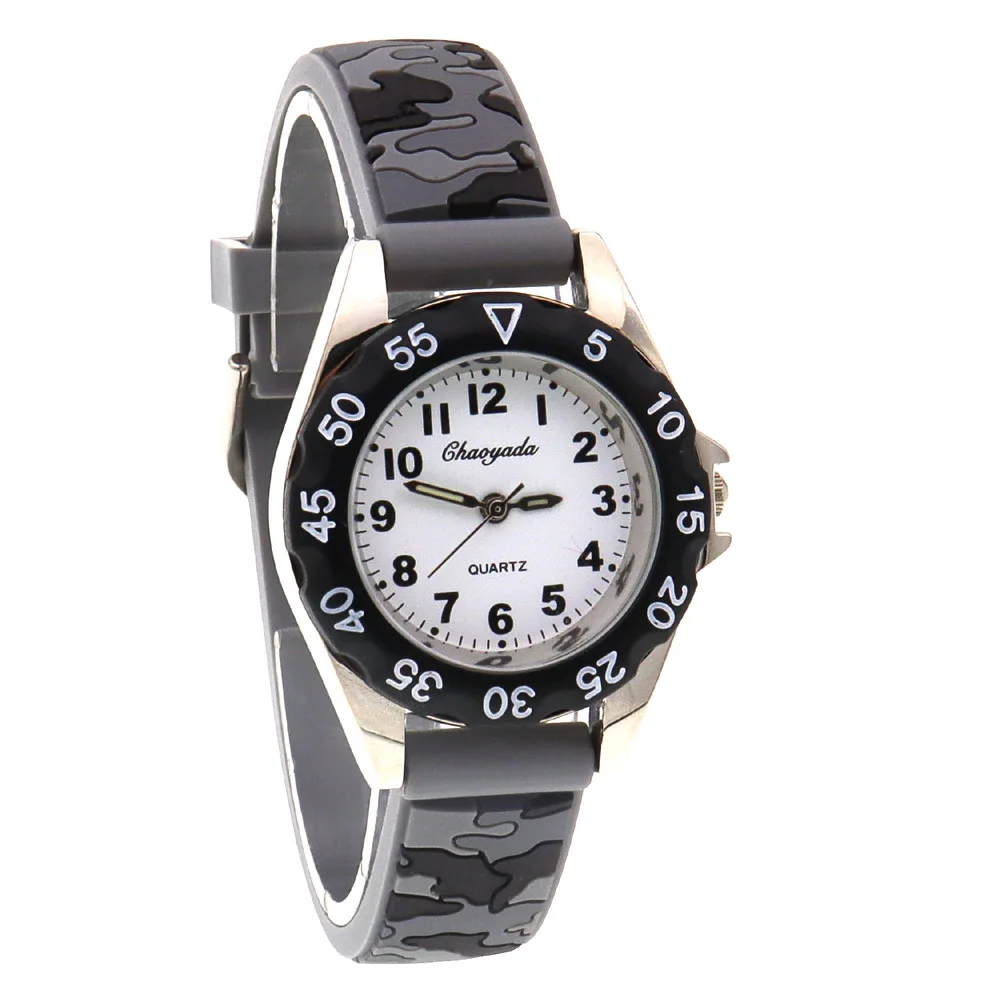 Chaoyada Children Boys Girls Watch Silicone Military Camouflage Strap Quartz Wristwatch Kids Birthday Gifts Students Watches