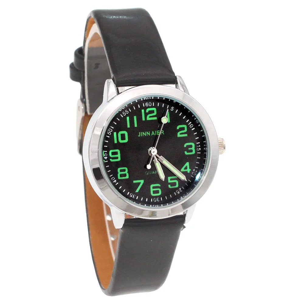 Fashionable Kids Quartz Watch Leather Strap Silver Case Easy Read 28MM Children's Watch for Boys And Girls Gift