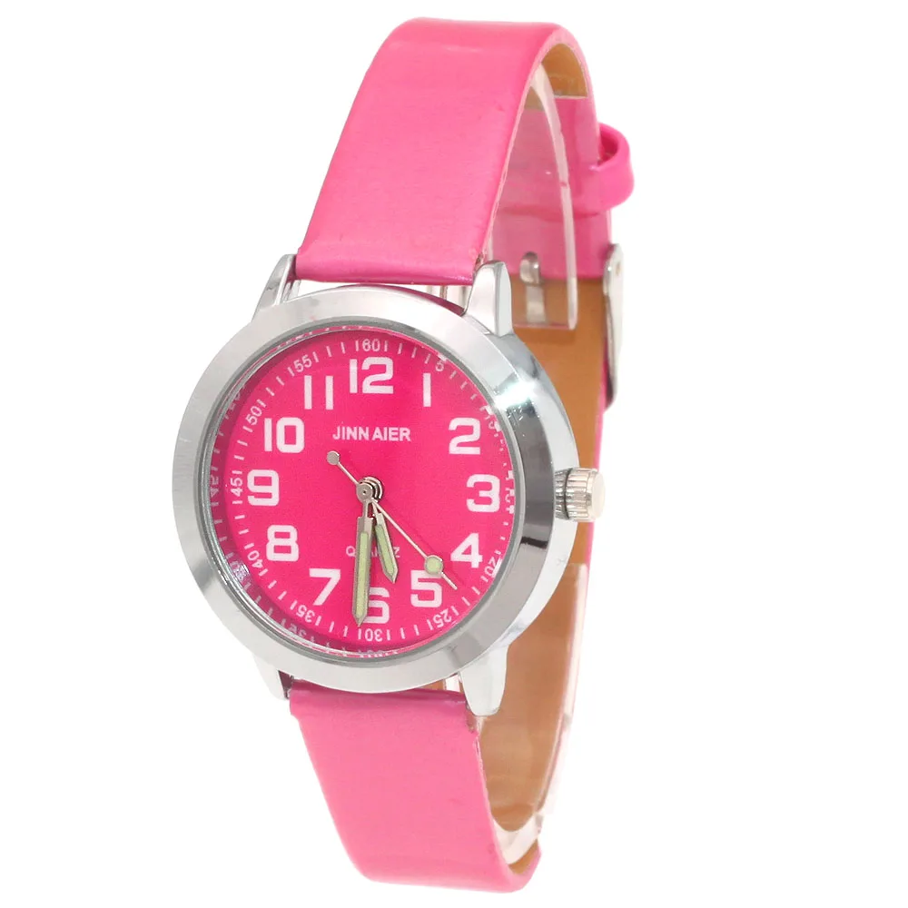 Fashionable Kids Quartz Watch Leather Strap Silver Case Easy Read 28MM Children's Watch for Boys And Girls Gift