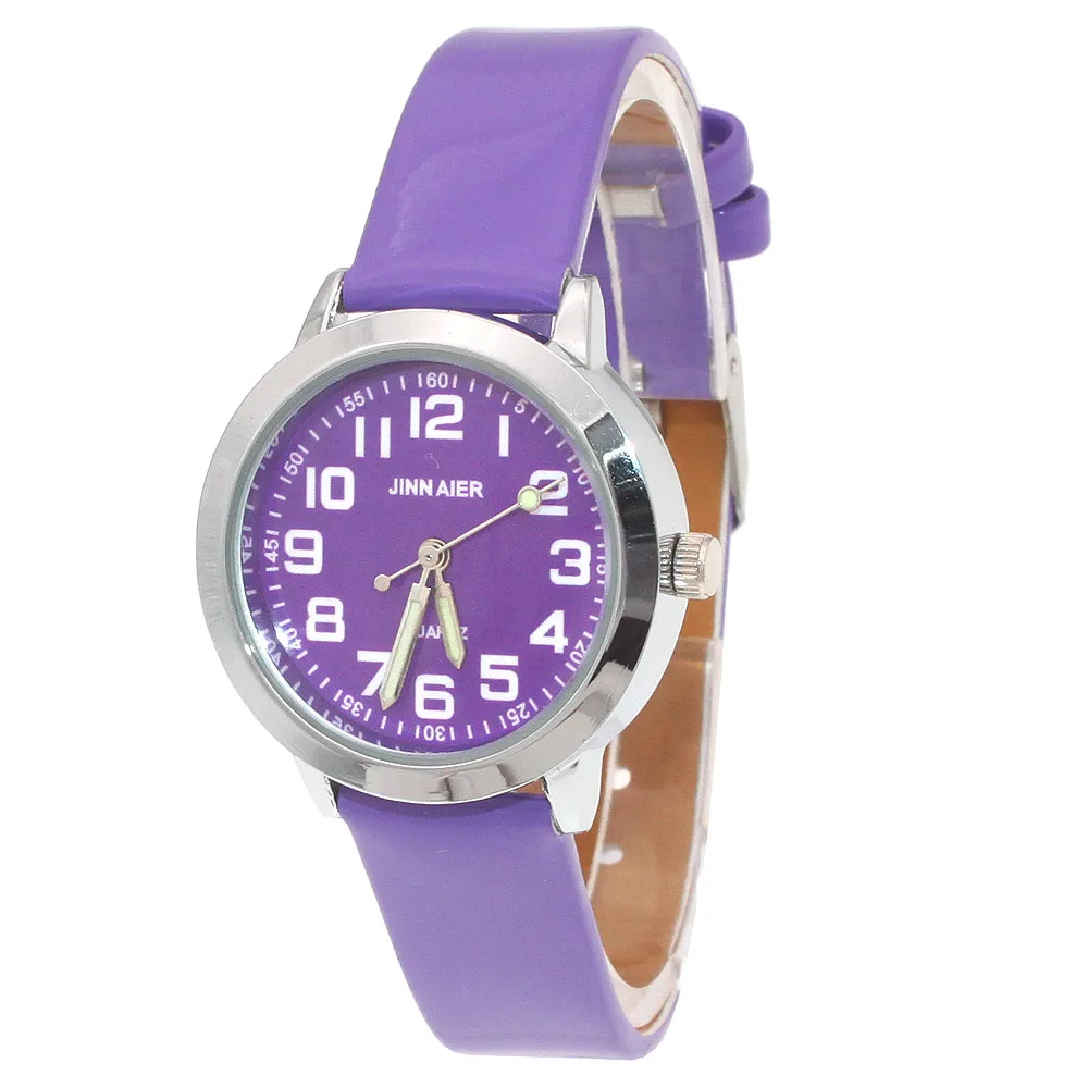 Fashionable Kids Quartz Watch Leather Strap Silver Case Easy Read 28MM Children's Watch for Boys And Girls Gift