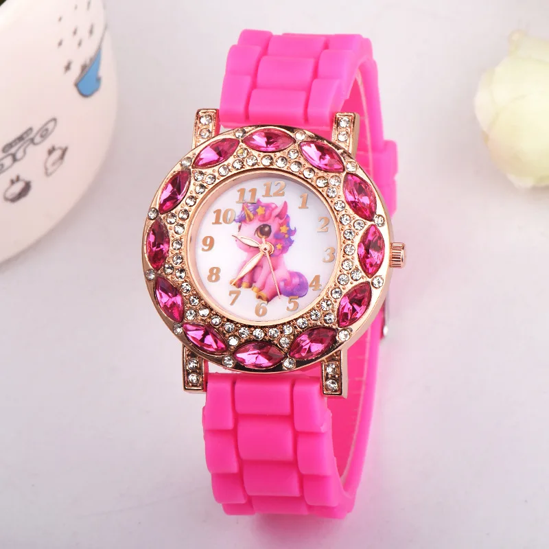 Children's Quartz Watch Korean Fashion For Cartoon Unicorn Pink Silicone Wristwatches 30M Waterproof Girl's Kids's Student Gift