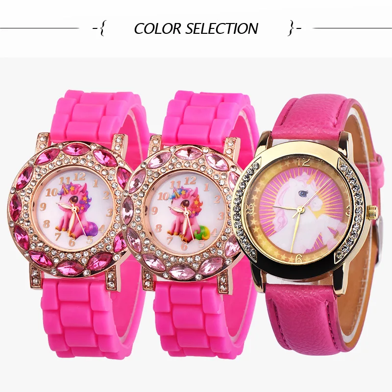 Children's Quartz Watch Korean Fashion For Cartoon Unicorn Pink Silicone Wristwatches 30M Waterproof Girl's Kids's Student Gift