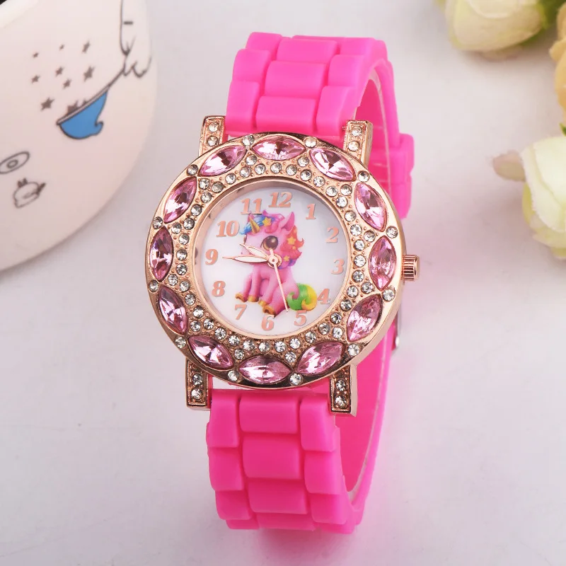 Children's Quartz Watch Korean Fashion For Cartoon Unicorn Pink Silicone Wristwatches 30M Waterproof Girl's Kids's Student Gift