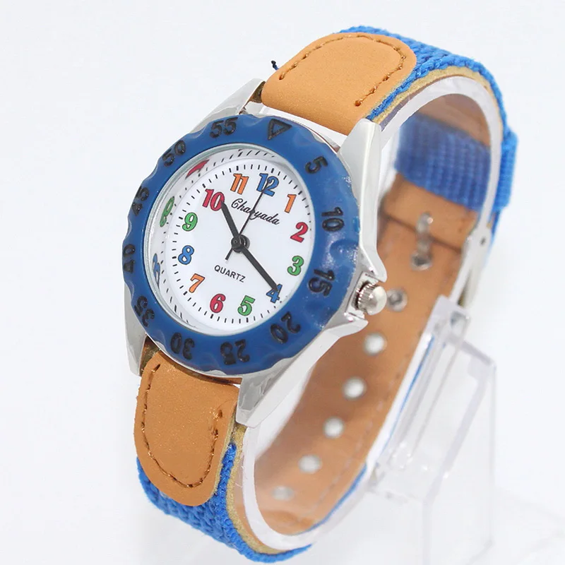 Chaoyada Children Boys Girls 24hours Canvas Quartz Wristwatches Kids Students Military Waterproof Watches