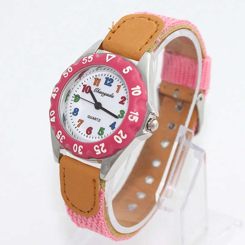 Chaoyada Children Boys Girls 24hours Canvas Quartz Wristwatches Kids Students Military Waterproof Watches