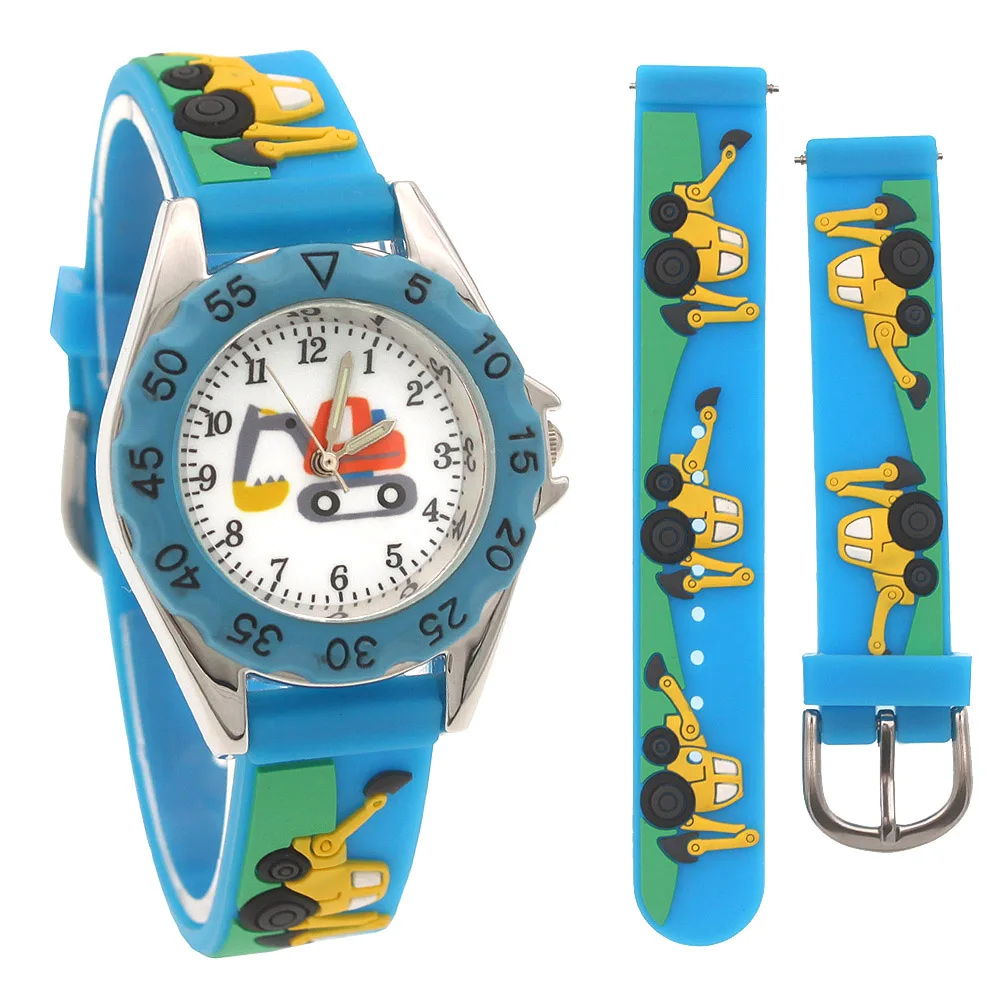 High Quality New Student Children's Cartoon Excavator Silicone Strap Quartz Watches Kids Boys Watch