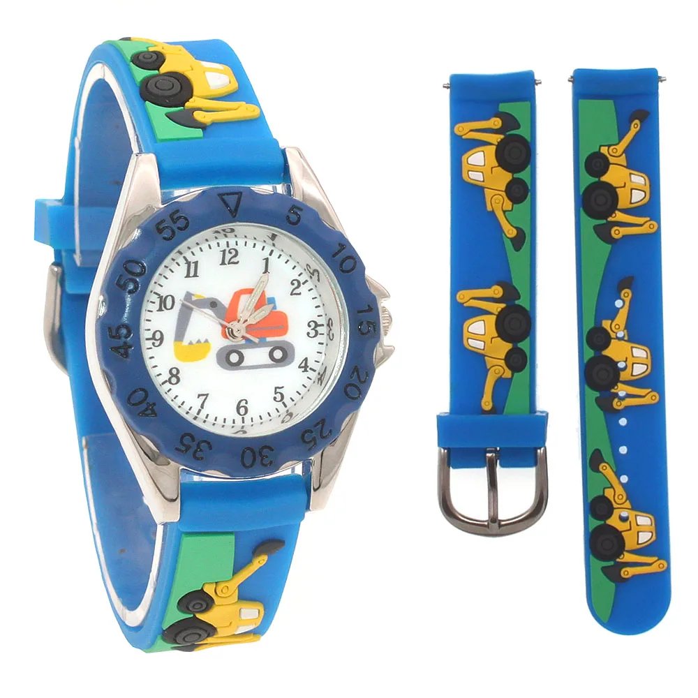 High Quality New Student Children's Cartoon Excavator Silicone Strap Quartz Watches Kids Boys Watch