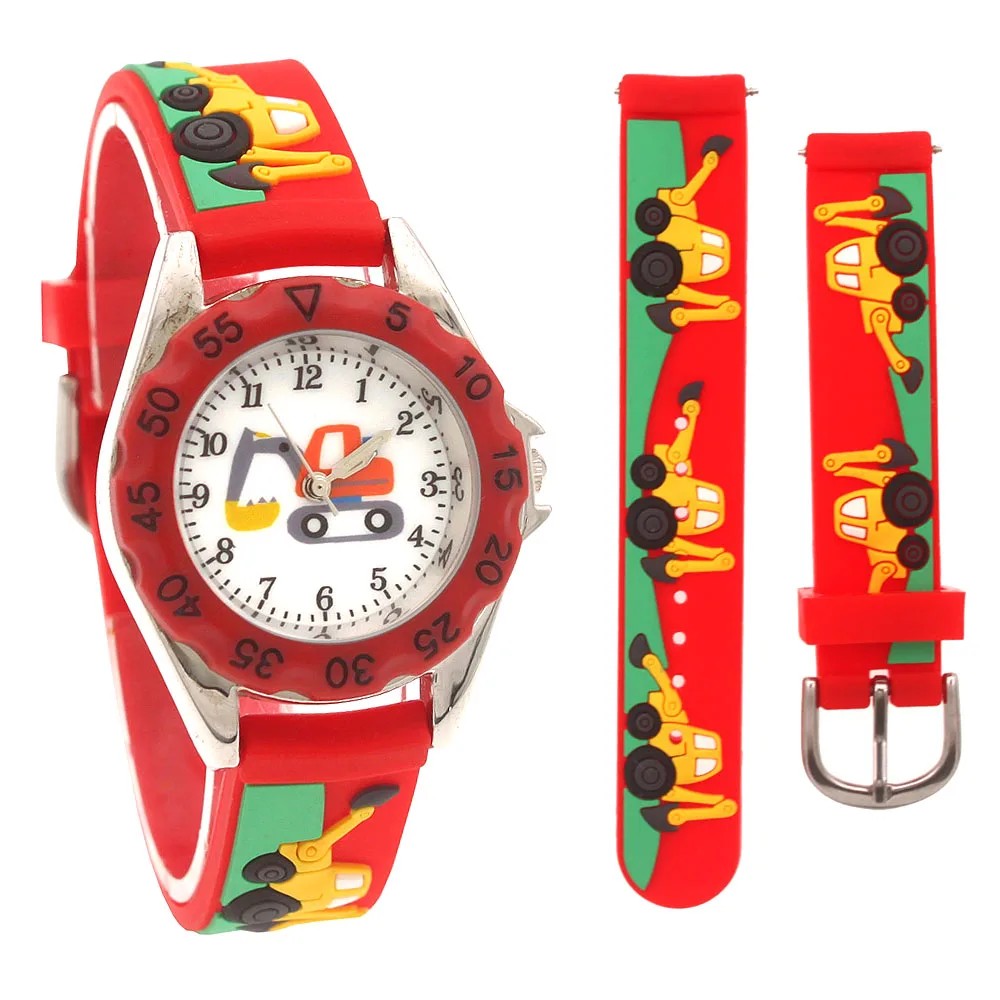 High Quality New Student Children's Cartoon Excavator Silicone Strap Quartz Watches Kids Boys Watch