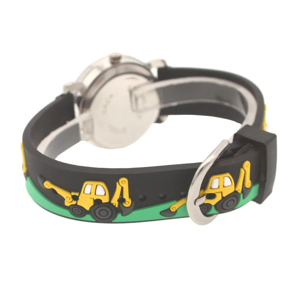 High Quality New Student Children's Cartoon Excavator Silicone Strap Quartz Watches Kids Boys Watch