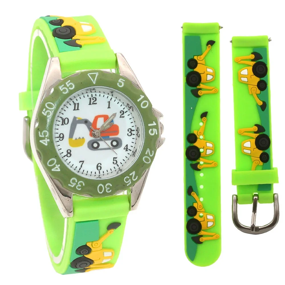 High Quality New Student Children's Cartoon Excavator Silicone Strap Quartz Watches Kids Boys Watch