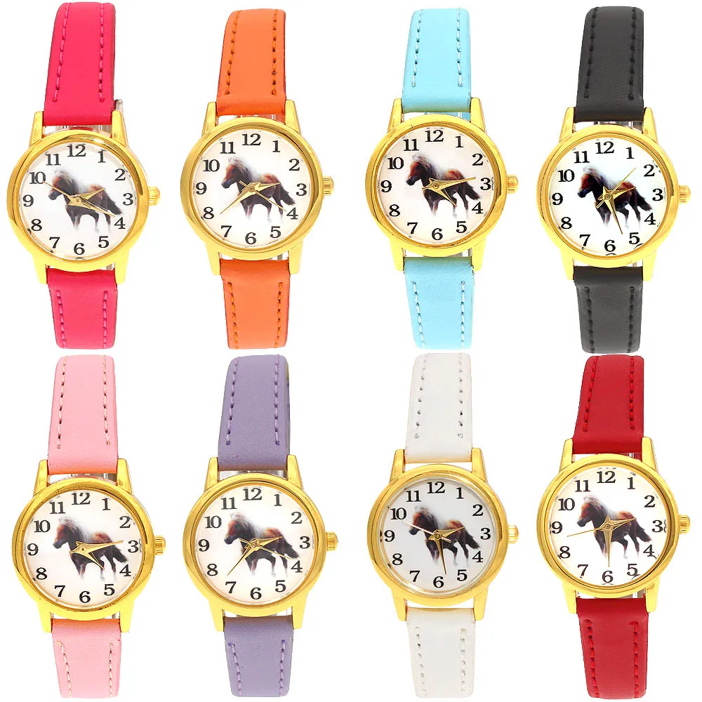 Cute Girl Ladies Watch Kids Watches Horse Leather Quartz Student Kids Animal Cartoon Children Wristwatch Gifts
