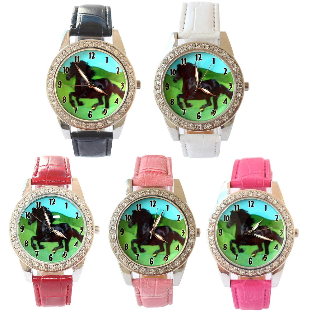 Top Brand Kids Children Fashion Watches Quartz Leather Strap Wrist Watch Boys Girls Watches Cartoon Watches Horse Dial