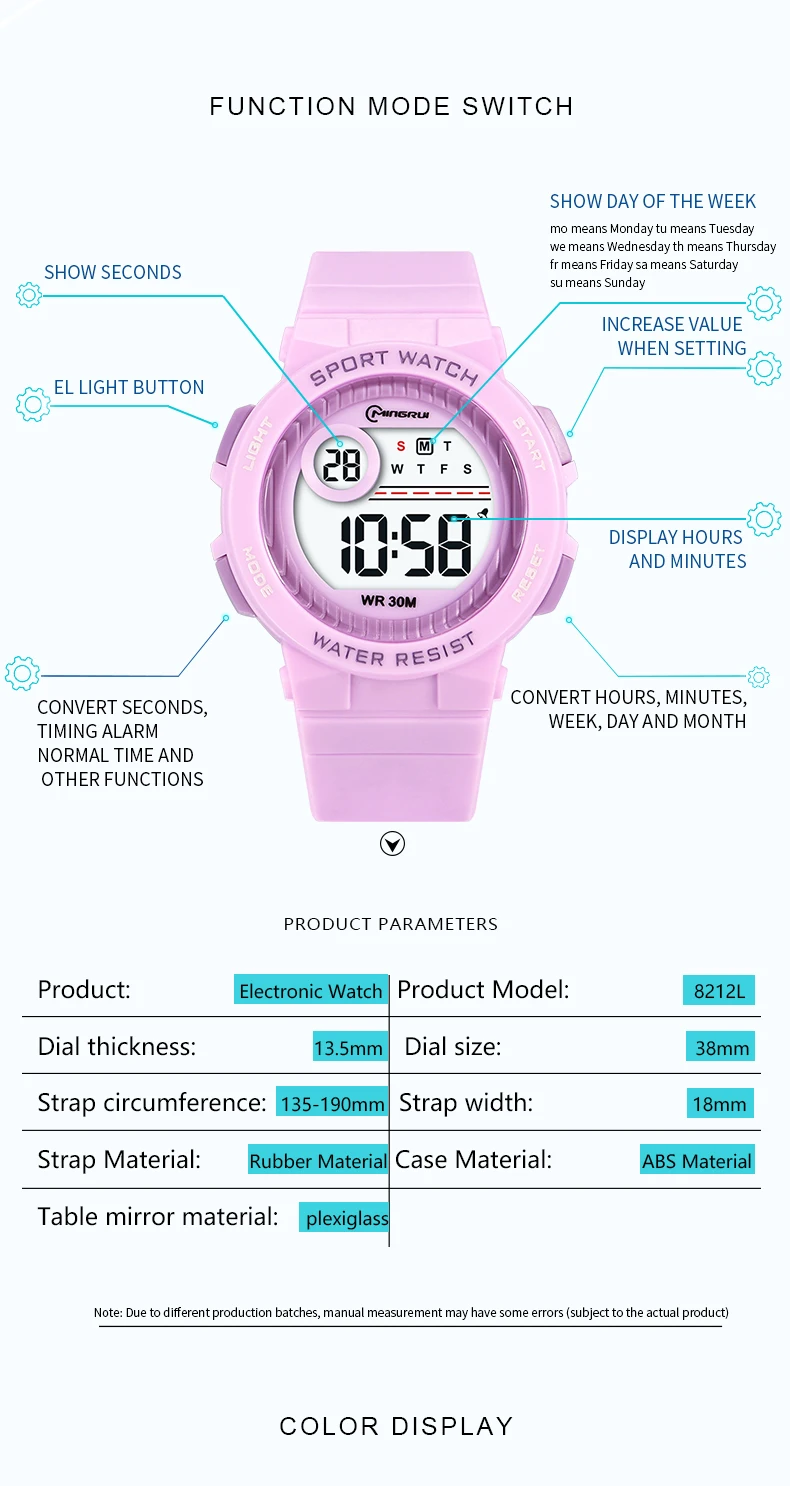 OHSEN Kids Sport Watches 30M Waterproof Pink Silicone Electronic Wristwatch Stopwatch Children Digital Watch For Boys Girls