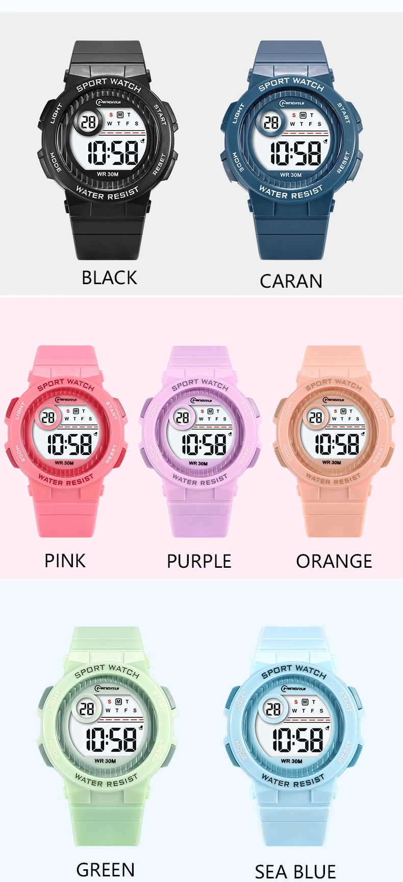 OHSEN Kids Sport Watches 30M Waterproof Pink Silicone Electronic Wristwatch Stopwatch Children Digital Watch For Boys Girls