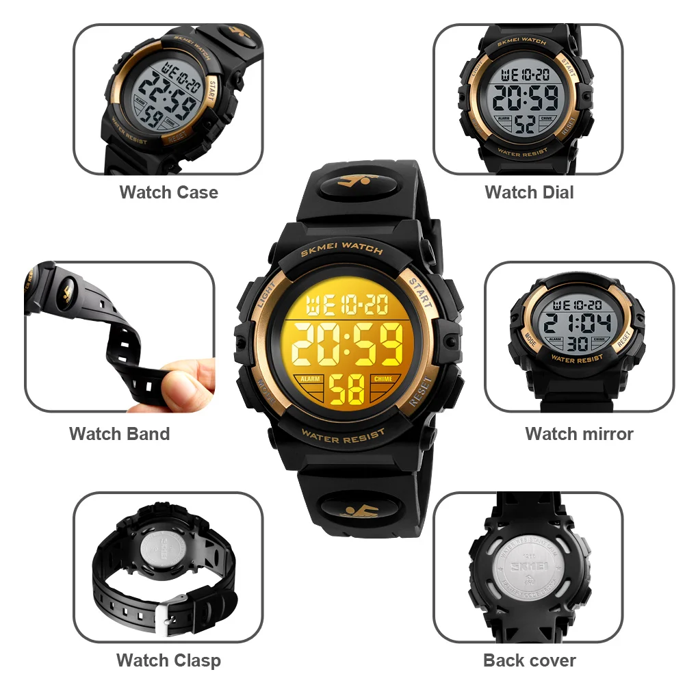 SKMEI 1266 Children's Watches for Boy Girl Color LED Display Digital Alarm Clock Waterproof Sports Kids Wristwatches 1548 Reloj