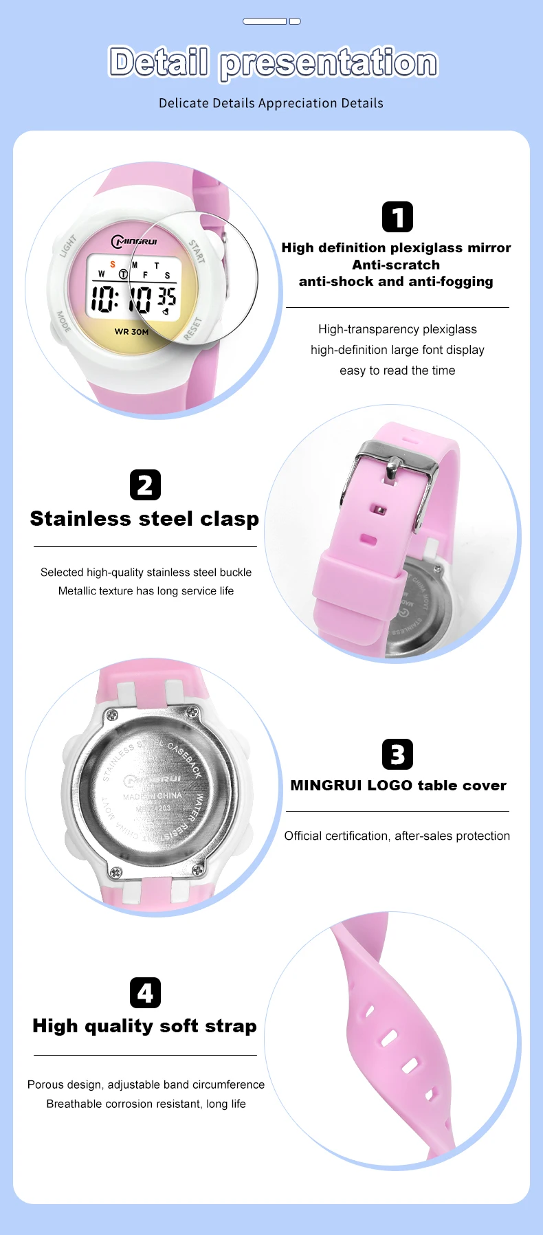 Kids Sport Watches Alarm Stopwatch Children Digital Watch For Boys Girls 30M Waterproof Pink Student Electronic Wristwatch