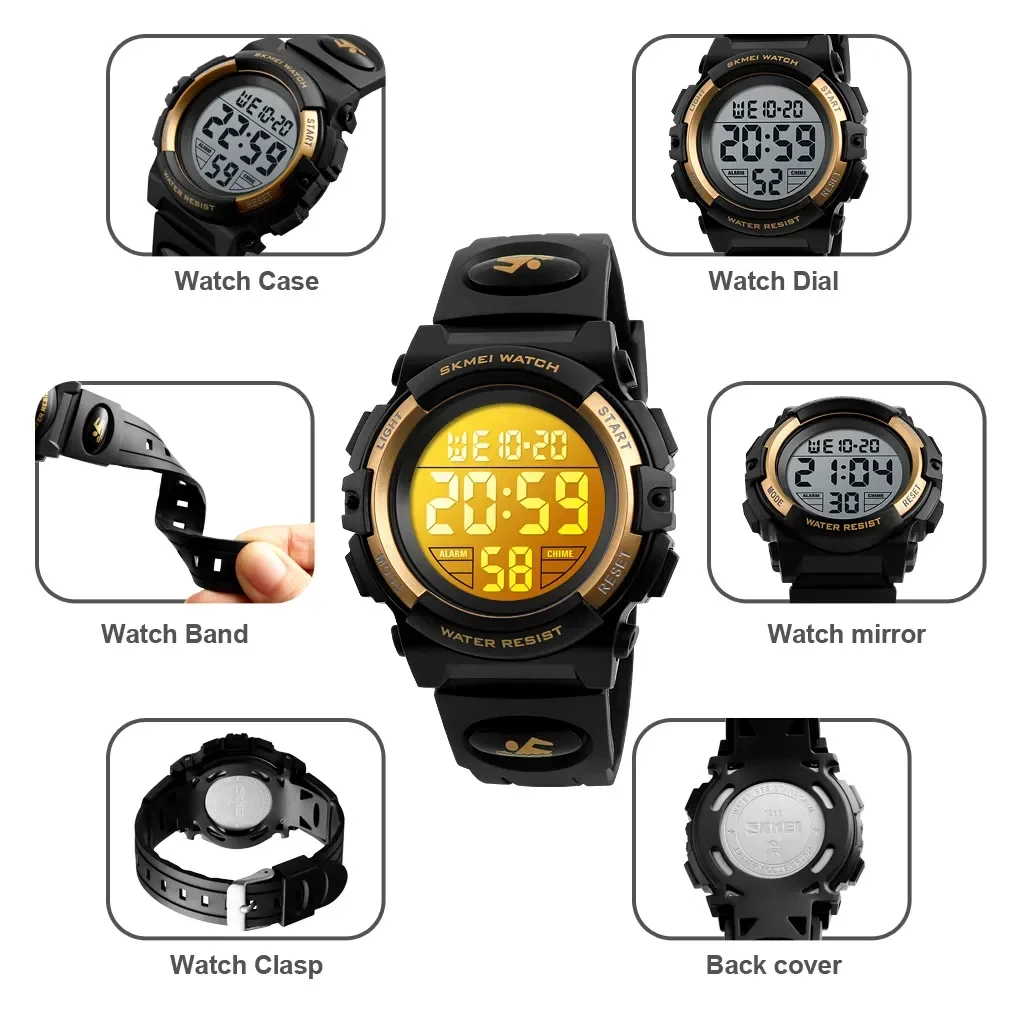 SKMEI 1266 Boys Girls Watch Alarm Clock 5Bar Waterproof Kids Wristwatches LED light Display Digital Children's Watches