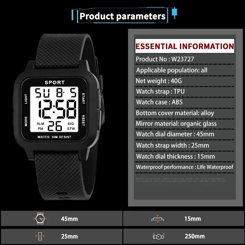 Outdoor Sports Kids Watches Multifunctional Alarm Clock Boys Digital Wristwatches Waterproof Luminous Military Electronic Watch