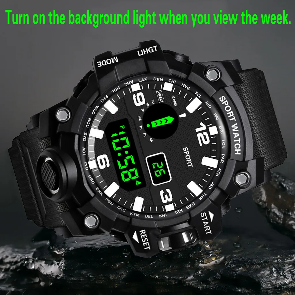 Men's Watch Fashion Sports Electronic Wristwatch Large Dial Multifunctional Waterproof Luminous Alarm Kids Male's Military Watch