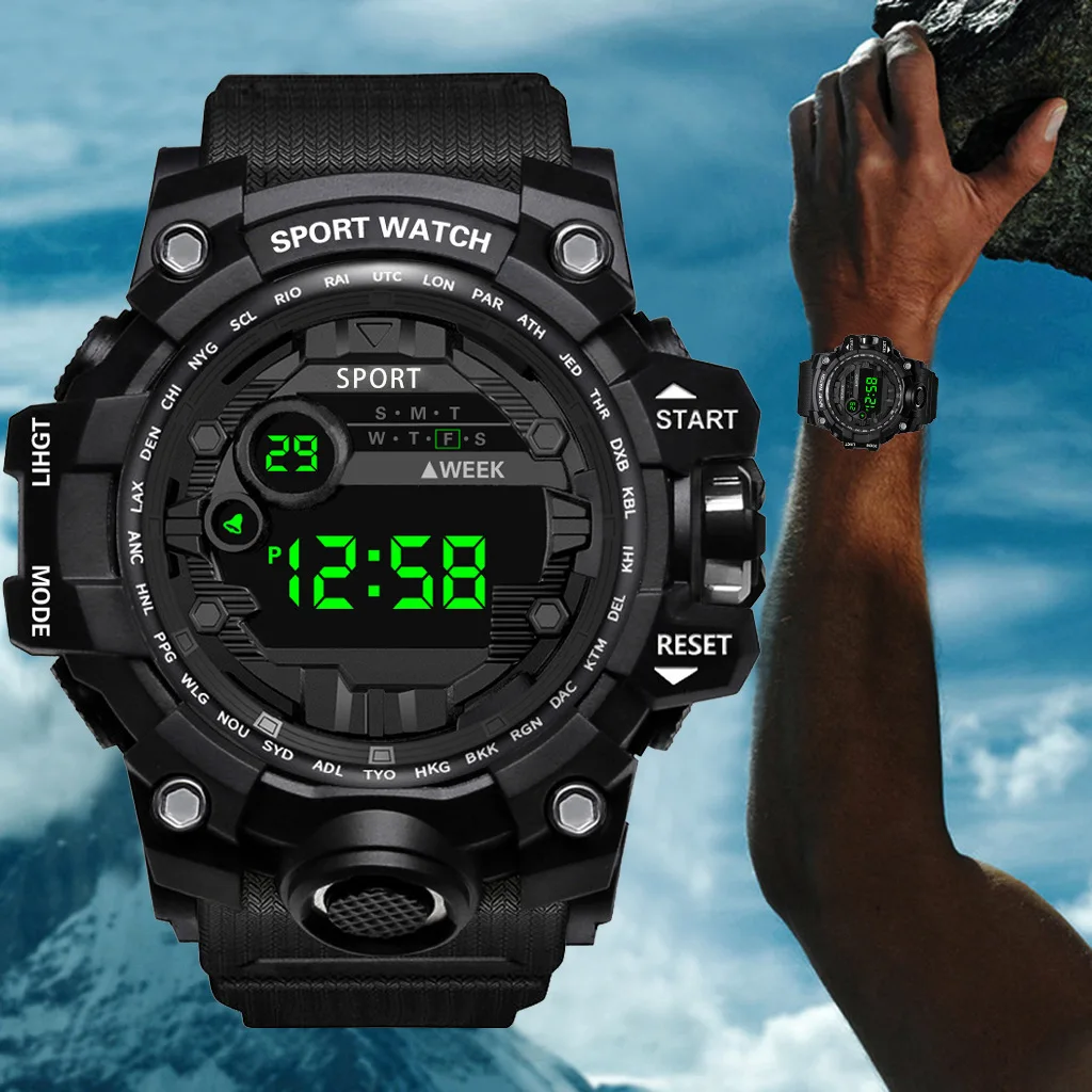 Men's Watch Fashion Sports Electronic Wristwatch Large Dial Multifunctional Waterproof Luminous Alarm Kids Male's Military Watch