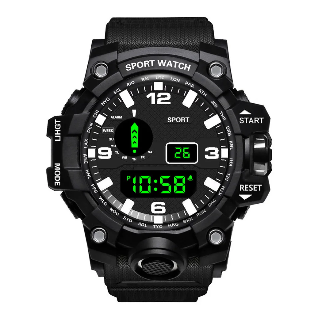 Men's Watch Fashion Sports Electronic Wristwatch Large Dial Multifunctional Waterproof Luminous Alarm Kids Male's Military Watch