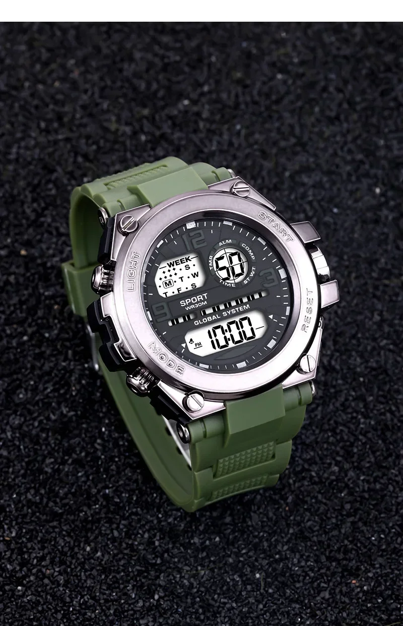 Black Sports Watch for Kids Students Men's Multifunction LED Digital Watch Waterproof Luminous Alarm Clock Electronic Watches