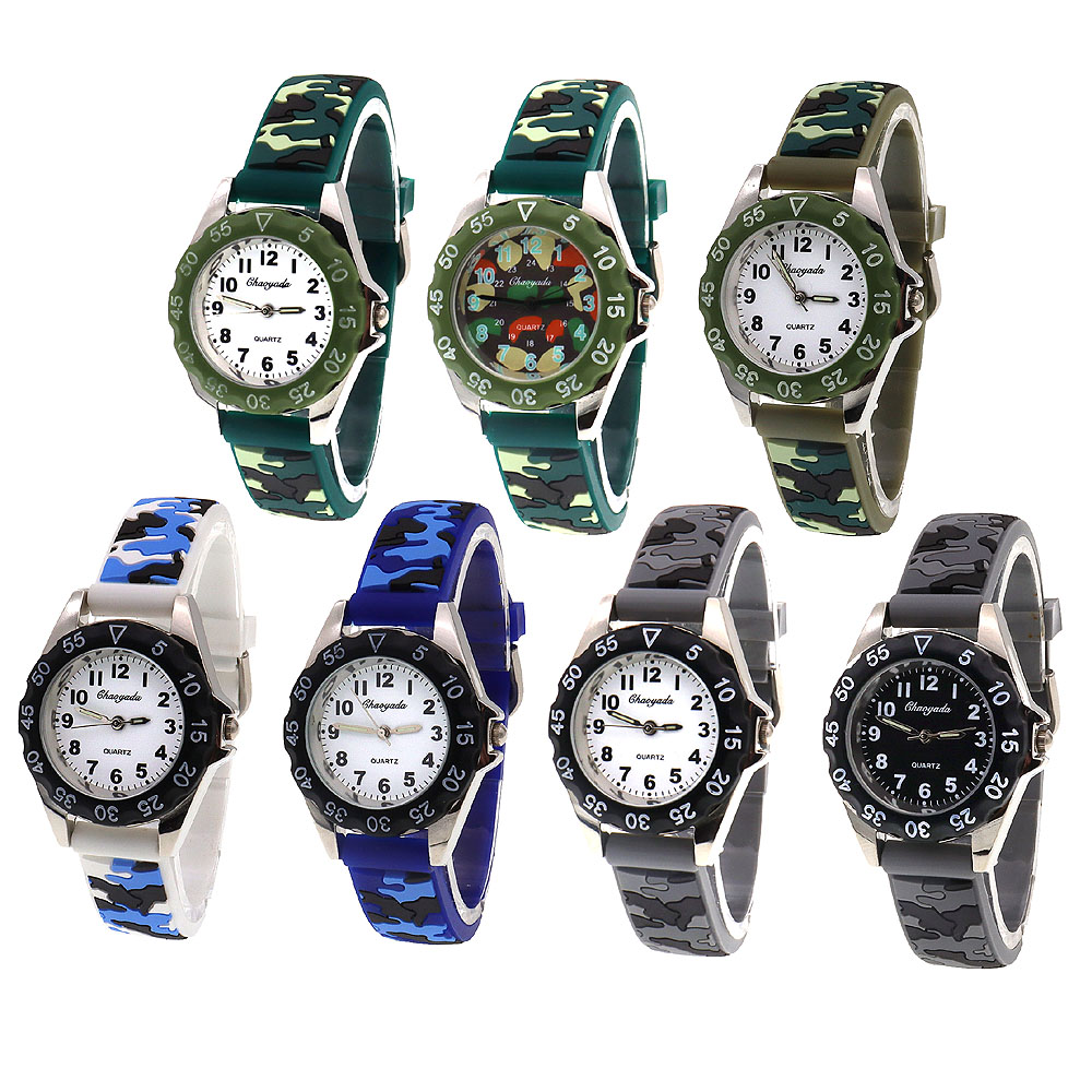 Luminous Hands Boys Girls Fashion Camouflage Silicone Strap Quartz Watches Children Kids Students Digital Cool Waterproof Clocks